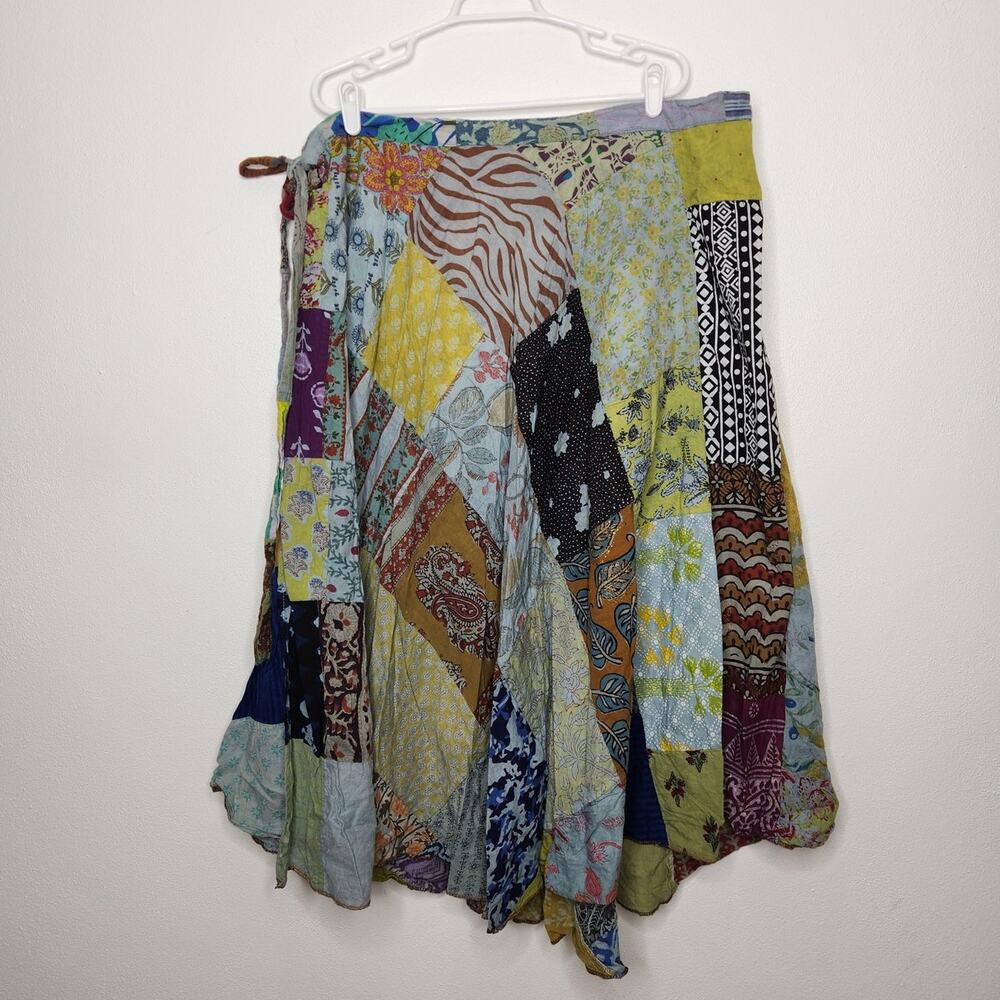 Vintage Tie Wrap Patch Skirt Boho Whimsy One Size Jack Pot New York Cotton